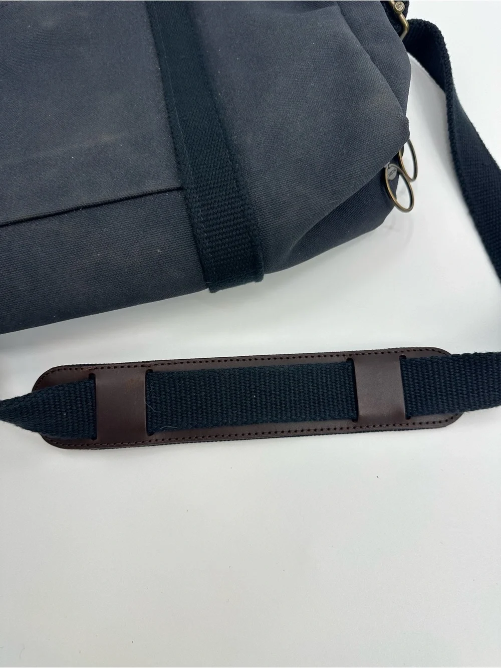 Lands' End Black Canvas Laptop Bag with Brown Leather Handles